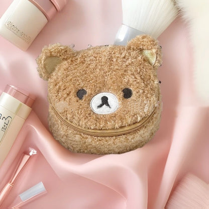 Cartoon Cute And Adorable Lambswool Easy Bear Head Oval 3D Makeup Bag