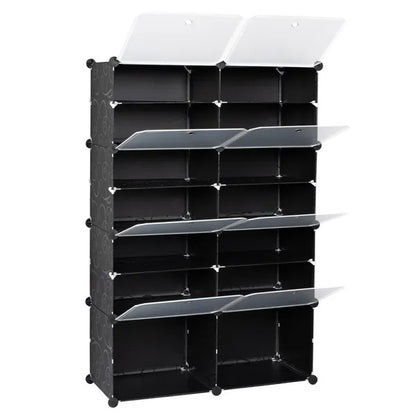 7-Tier Portable 28 Pair Shoe Rack Organizer 14 Grids Tower Shelf Storage Cabinet Stand Expandable For Heels, Boots, Slippers, Black RT