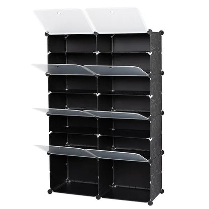 7-Tier Portable 28 Pair Shoe Rack Organizer 14 Grids Tower Shelf Storage Cabinet Stand Expandable For Heels, Boots, Slippers, Black RT