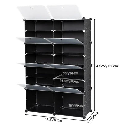 7-Tier Portable 28 Pair Shoe Rack Organizer 14 Grids Tower Shelf Storage Cabinet Stand Expandable For Heels, Boots, Slippers, Black RT